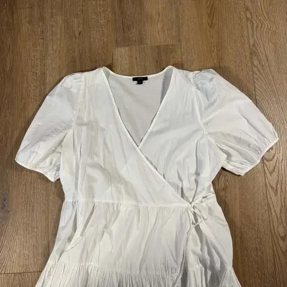 J.Crew White Puff Sleeve Tiered Cotton Poplin Mini Dress XL - Picture 7 of 8